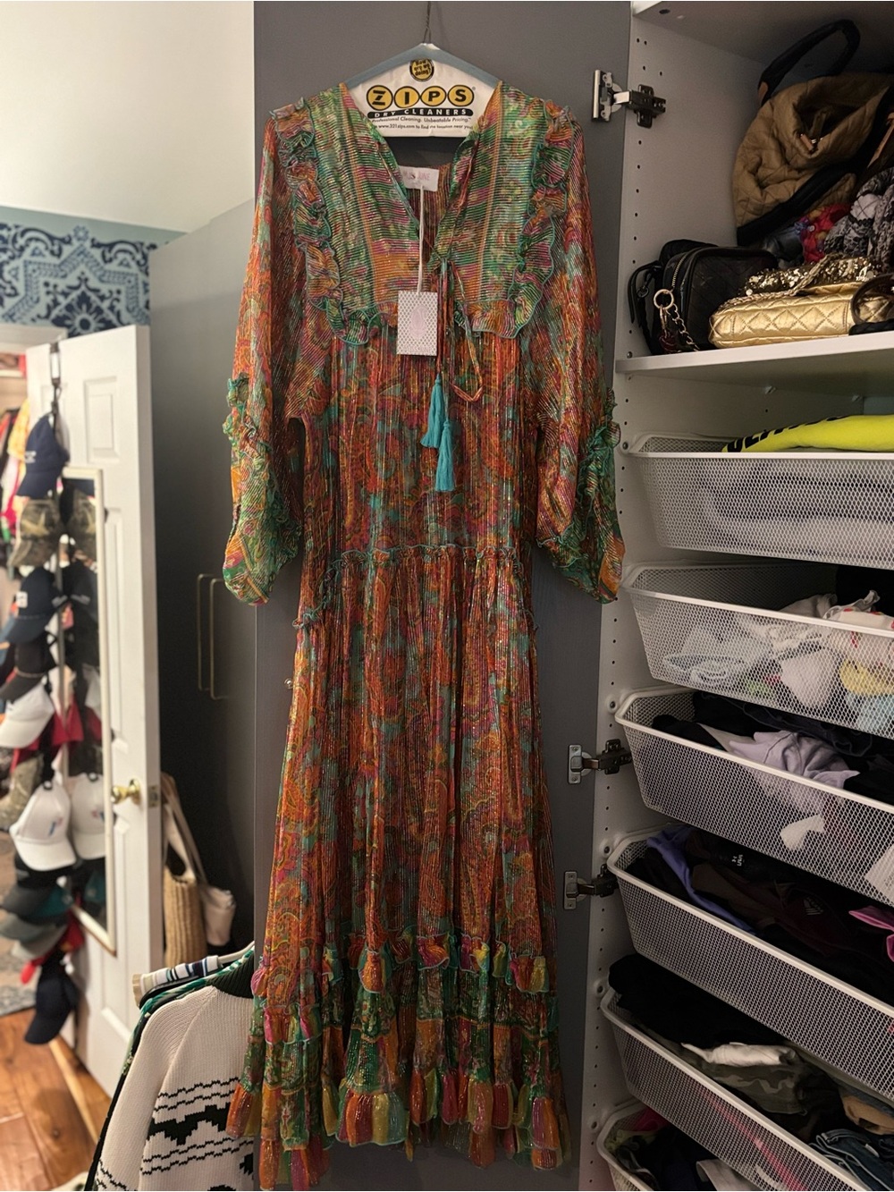 Bohemian Paisley Maxi Dress with Tassel Tie
